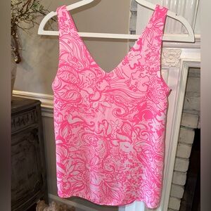 Lilly Pulitzer Florin V Neck Pink Tropics REVERSIBLE Tank Top XS EUC sleeveless